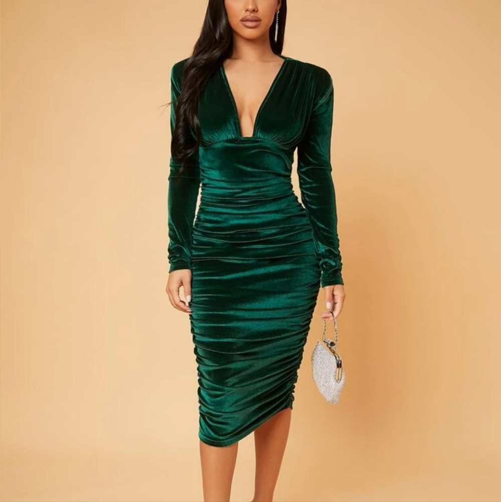 Velvet Green Plunge Dress
